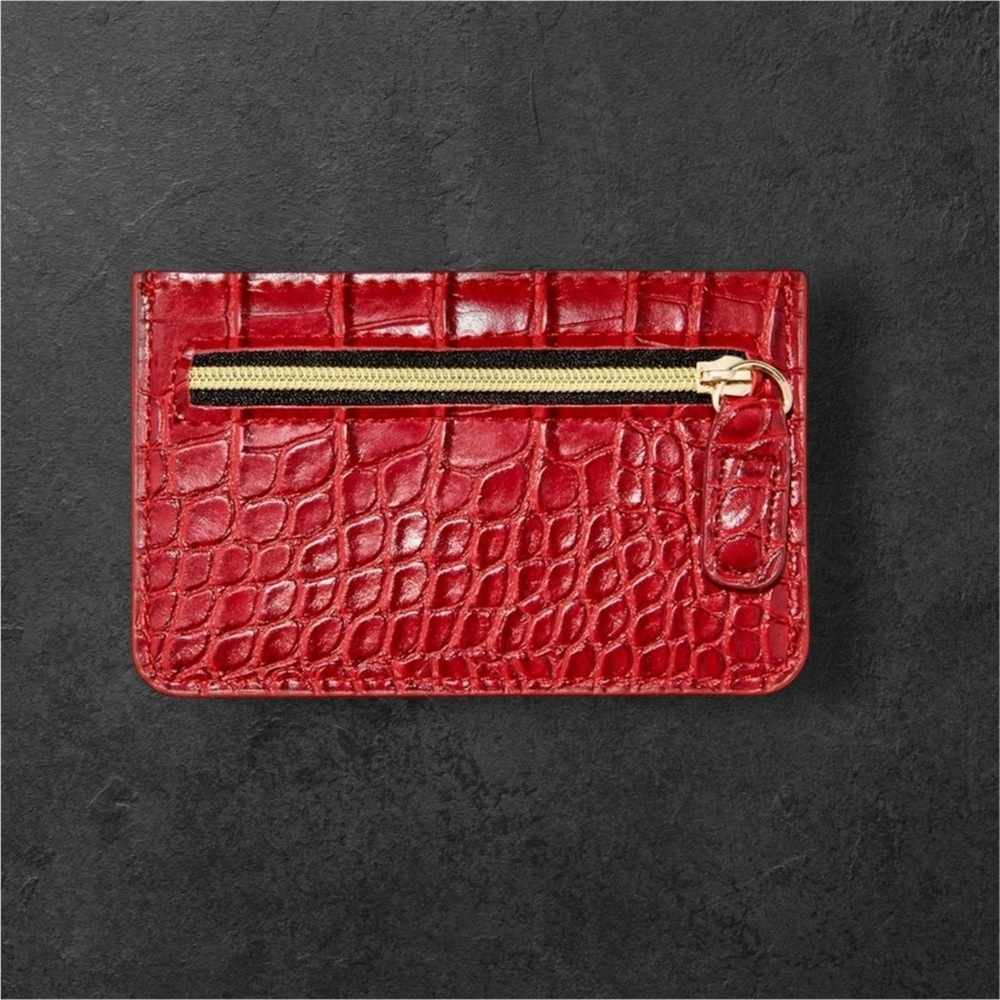 Classy Red Card Case Embossed with zip enclosure